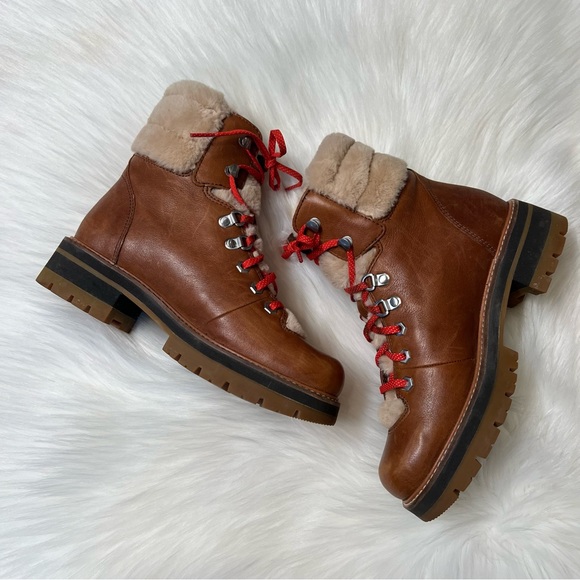 Clarks Orianna Hiker Boots Brown Leather Fur Trim Women’s size 7 - Picture 5 of 11